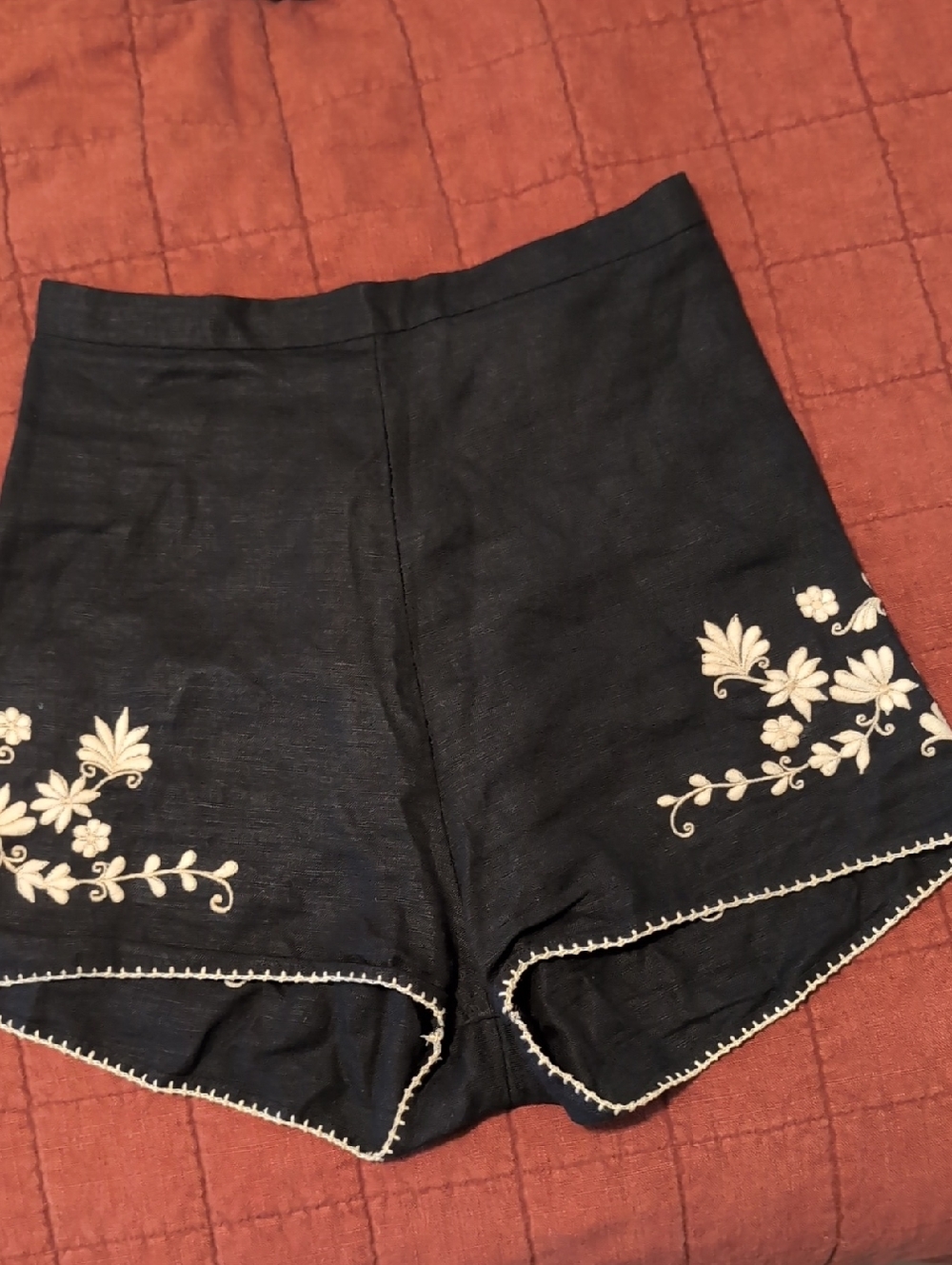 Chasing Unicorns Black High-Waist Shorts with Cream Floral Embroidery